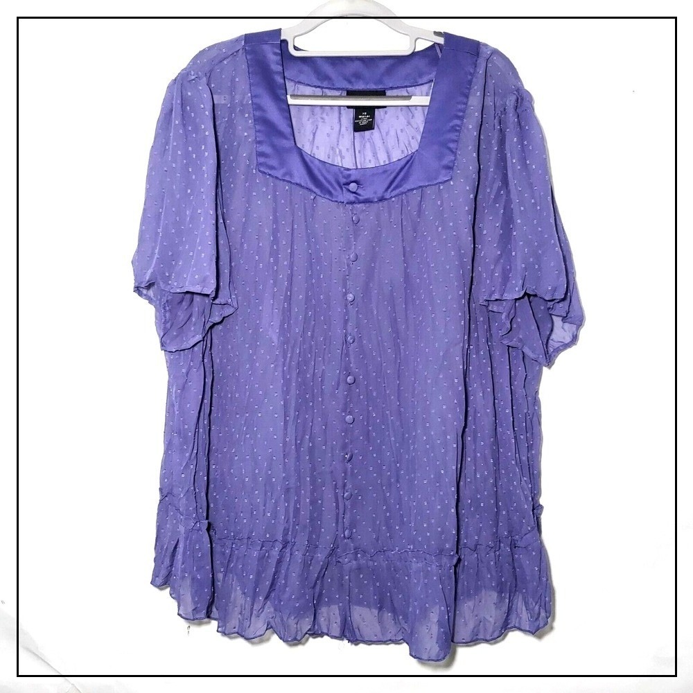 Maggie Barnes Top 0X 14W 16W Swiss Dot Button‎ 2 Piece Layered Crepe Cottagecore